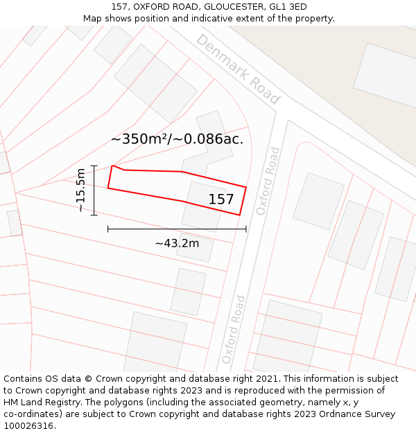 157, OXFORD ROAD, GLOUCESTER, GL1 3ED: Plot and title map