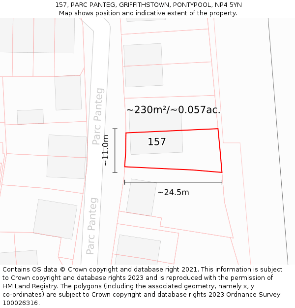 157, PARC PANTEG, GRIFFITHSTOWN, PONTYPOOL, NP4 5YN: Plot and title map