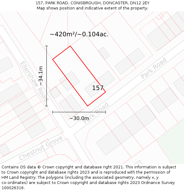 157, PARK ROAD, CONISBROUGH, DONCASTER, DN12 2EY: Plot and title map