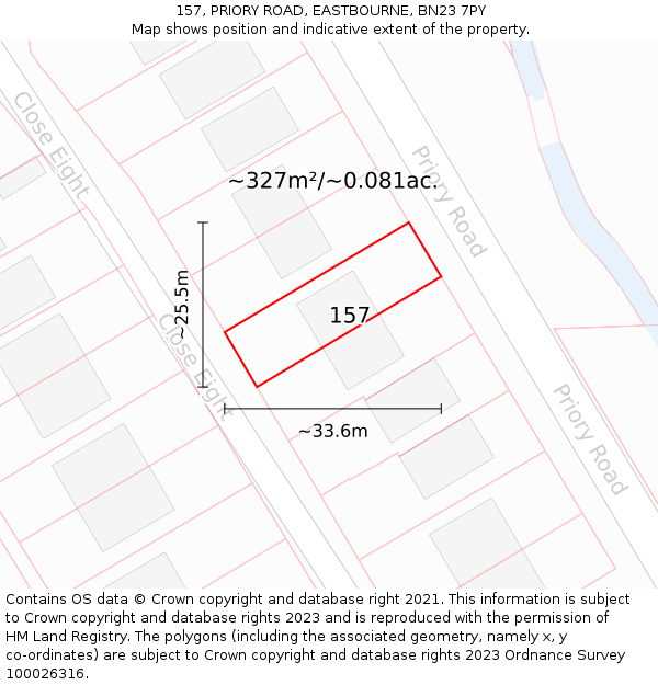 157, PRIORY ROAD, EASTBOURNE, BN23 7PY: Plot and title map