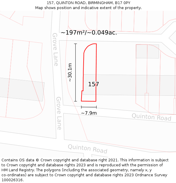 157, QUINTON ROAD, BIRMINGHAM, B17 0PY: Plot and title map