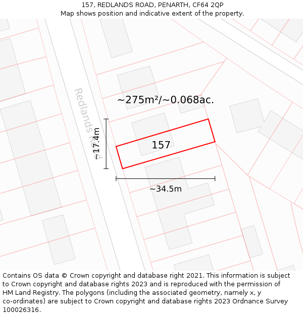 157, REDLANDS ROAD, PENARTH, CF64 2QP: Plot and title map