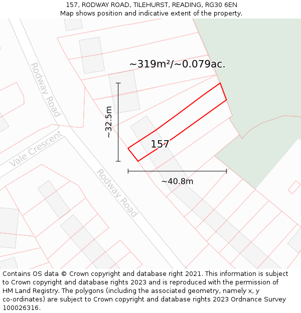 157, RODWAY ROAD, TILEHURST, READING, RG30 6EN: Plot and title map