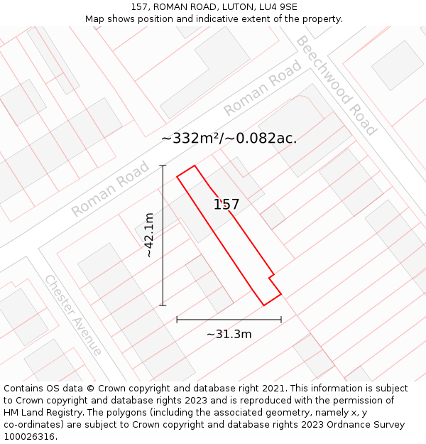 157, ROMAN ROAD, LUTON, LU4 9SE: Plot and title map