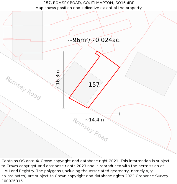 157, ROMSEY ROAD, SOUTHAMPTON, SO16 4DP: Plot and title map