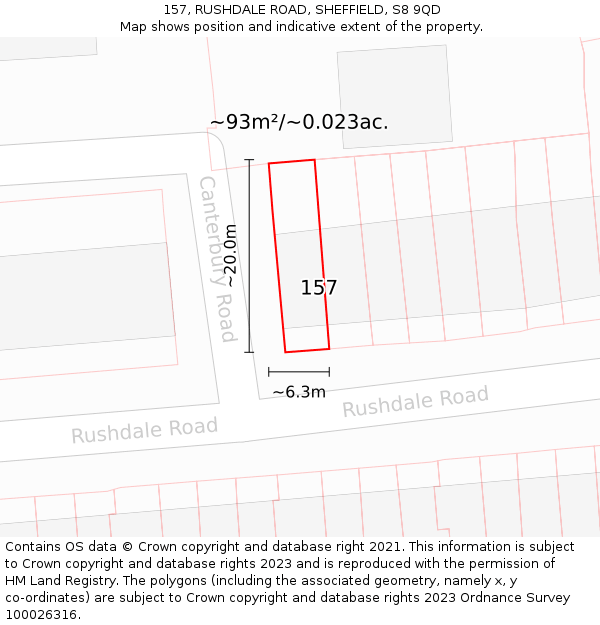 157, RUSHDALE ROAD, SHEFFIELD, S8 9QD: Plot and title map