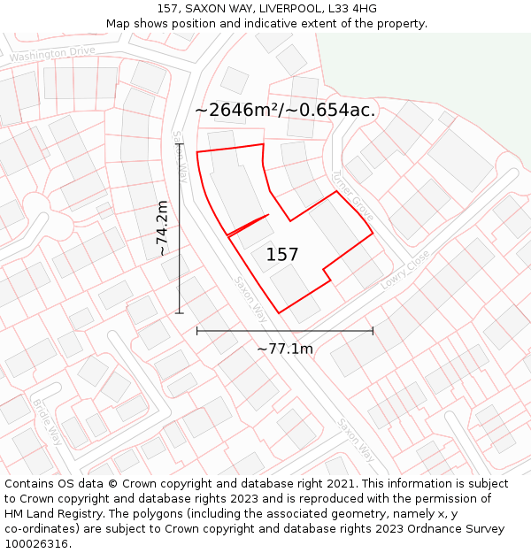 157, SAXON WAY, LIVERPOOL, L33 4HG: Plot and title map