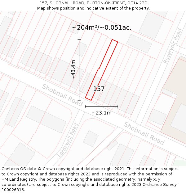 157, SHOBNALL ROAD, BURTON-ON-TRENT, DE14 2BD: Plot and title map