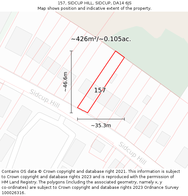 157, SIDCUP HILL, SIDCUP, DA14 6JS: Plot and title map