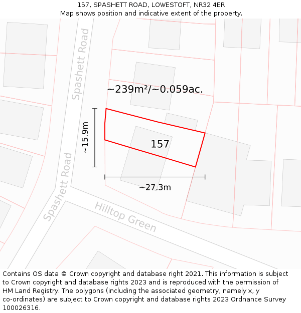 157, SPASHETT ROAD, LOWESTOFT, NR32 4ER: Plot and title map