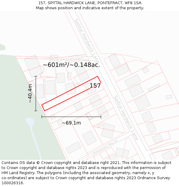 157, SPITTAL HARDWICK LANE, PONTEFRACT, WF8 1SA: Plot and title map