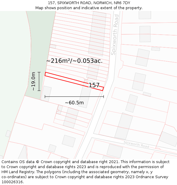 157, SPIXWORTH ROAD, NORWICH, NR6 7DY: Plot and title map