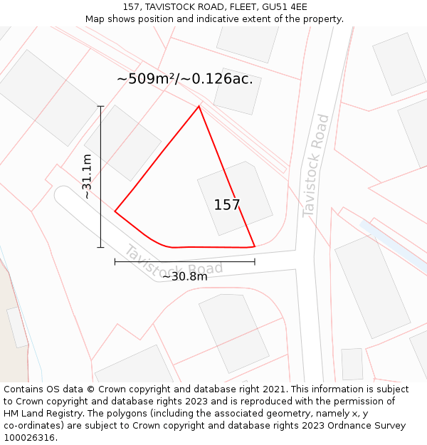 157, TAVISTOCK ROAD, FLEET, GU51 4EE: Plot and title map