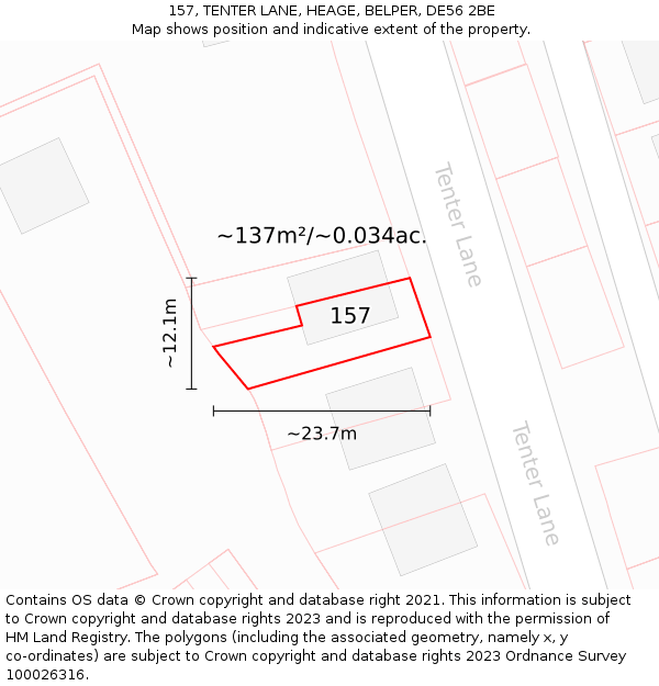 157, TENTER LANE, HEAGE, BELPER, DE56 2BE: Plot and title map