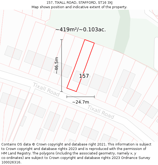 157, TIXALL ROAD, STAFFORD, ST16 3XJ: Plot and title map