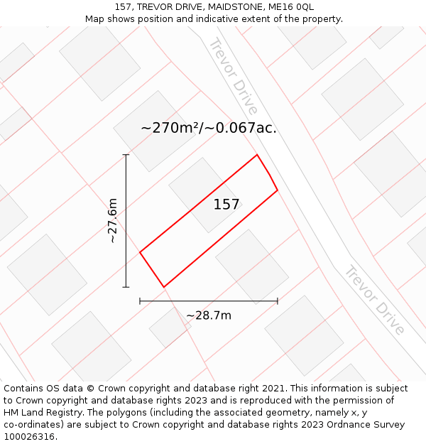 157, TREVOR DRIVE, MAIDSTONE, ME16 0QL: Plot and title map