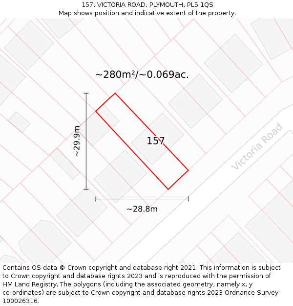 157, VICTORIA ROAD, PLYMOUTH, PL5 1QS: Plot and title map