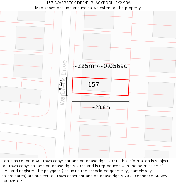 157, WARBRECK DRIVE, BLACKPOOL, FY2 9RA: Plot and title map