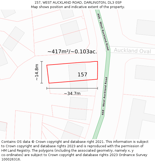 157, WEST AUCKLAND ROAD, DARLINGTON, DL3 0SP: Plot and title map
