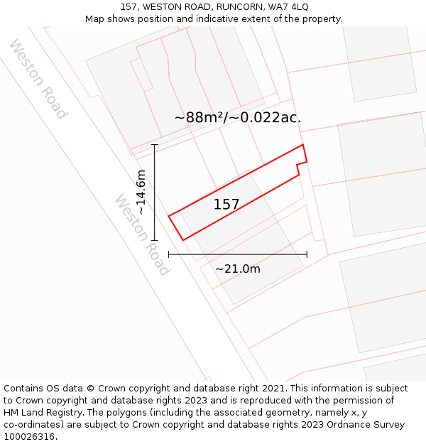 157, WESTON ROAD, RUNCORN, WA7 4LQ: Plot and title map
