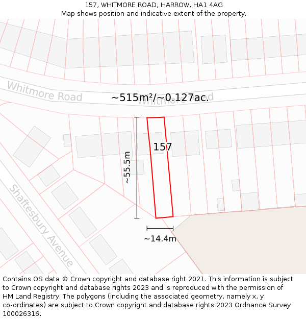 157, WHITMORE ROAD, HARROW, HA1 4AG: Plot and title map