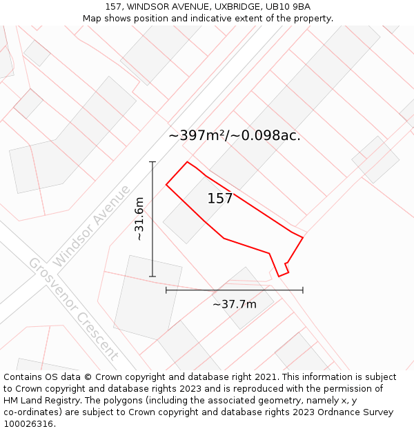 157, WINDSOR AVENUE, UXBRIDGE, UB10 9BA: Plot and title map