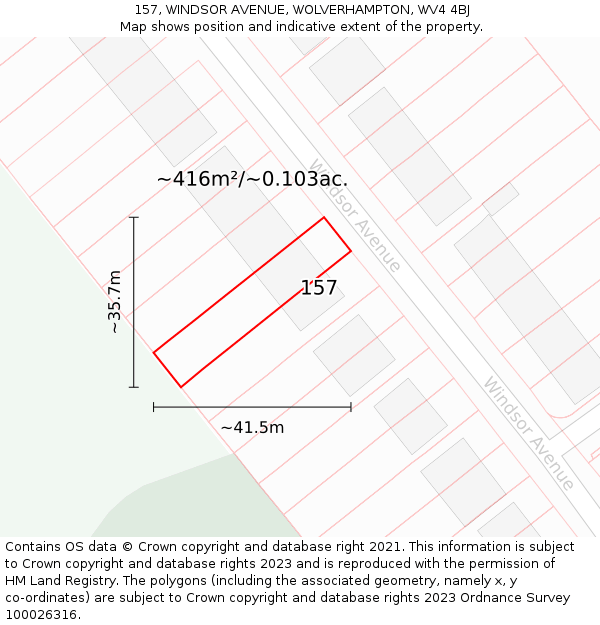 157, WINDSOR AVENUE, WOLVERHAMPTON, WV4 4BJ: Plot and title map
