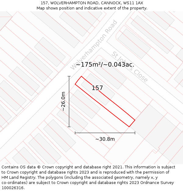 157, WOLVERHAMPTON ROAD, CANNOCK, WS11 1AX: Plot and title map