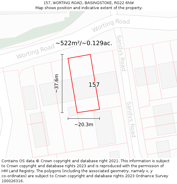 157, WORTING ROAD, BASINGSTOKE, RG22 6NW: Plot and title map