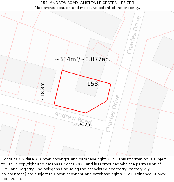 158, ANDREW ROAD, ANSTEY, LEICESTER, LE7 7BB: Plot and title map