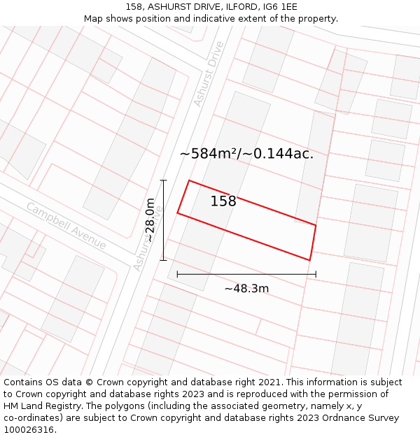 158, ASHURST DRIVE, ILFORD, IG6 1EE: Plot and title map