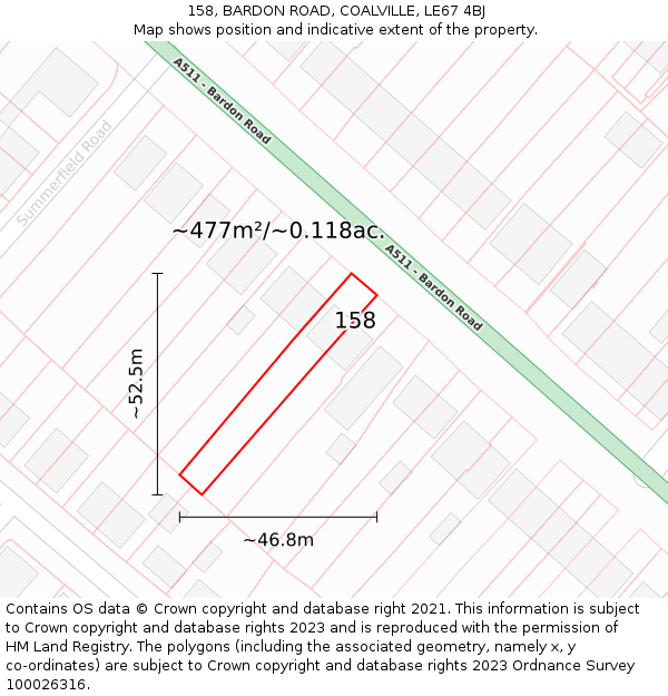 158, BARDON ROAD, COALVILLE, LE67 4BJ: Plot and title map