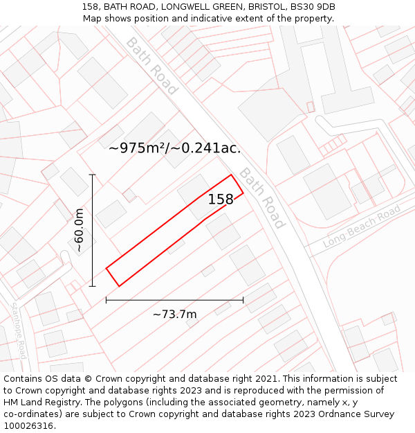158, BATH ROAD, LONGWELL GREEN, BRISTOL, BS30 9DB: Plot and title map