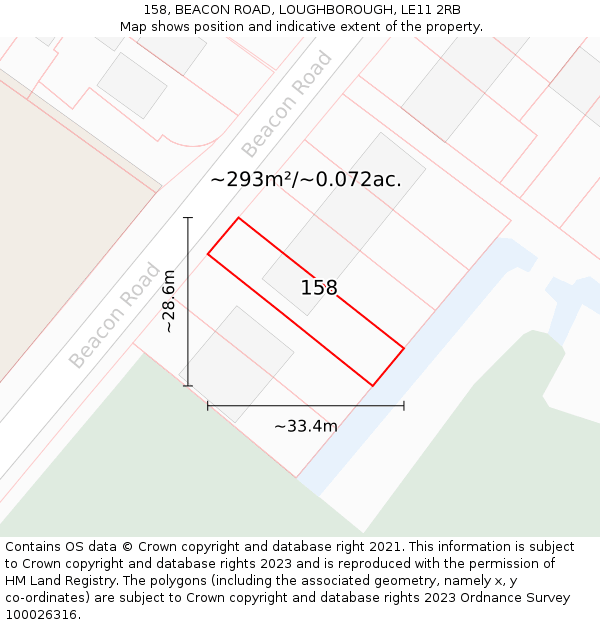 158, BEACON ROAD, LOUGHBOROUGH, LE11 2RB: Plot and title map