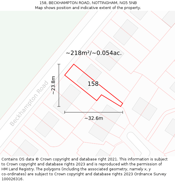 158, BECKHAMPTON ROAD, NOTTINGHAM, NG5 5NB: Plot and title map
