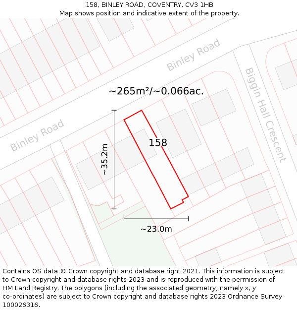 158, BINLEY ROAD, COVENTRY, CV3 1HB: Plot and title map