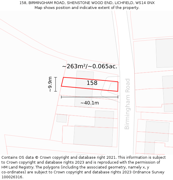 158, BIRMINGHAM ROAD, SHENSTONE WOOD END, LICHFIELD, WS14 0NX: Plot and title map
