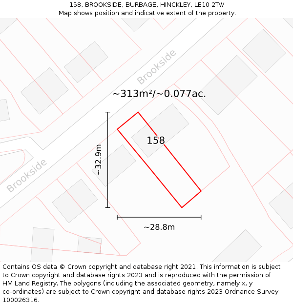 158, BROOKSIDE, BURBAGE, HINCKLEY, LE10 2TW: Plot and title map