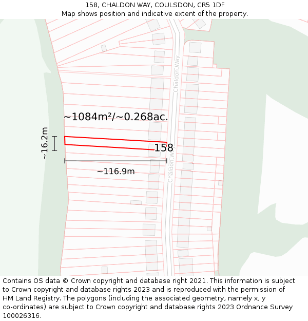 158, CHALDON WAY, COULSDON, CR5 1DF: Plot and title map