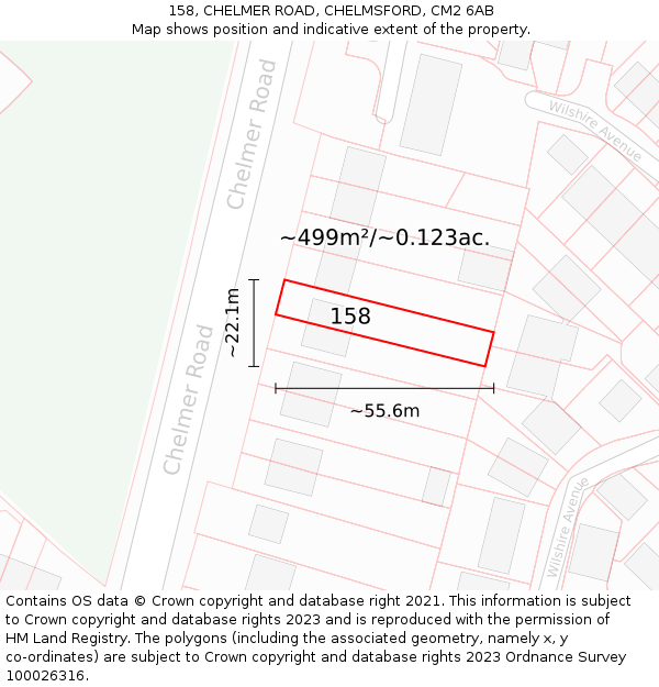 158, CHELMER ROAD, CHELMSFORD, CM2 6AB: Plot and title map
