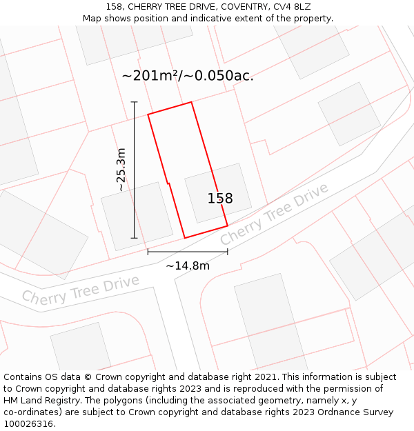 158, CHERRY TREE DRIVE, COVENTRY, CV4 8LZ: Plot and title map