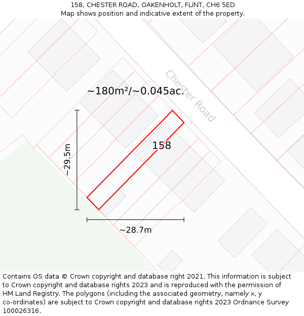 158, CHESTER ROAD, OAKENHOLT, FLINT, CH6 5ED: Plot and title map