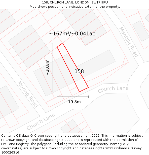 158, CHURCH LANE, LONDON, SW17 9PU: Plot and title map