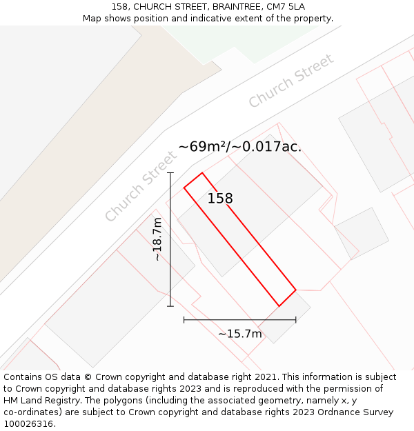 158, CHURCH STREET, BRAINTREE, CM7 5LA: Plot and title map