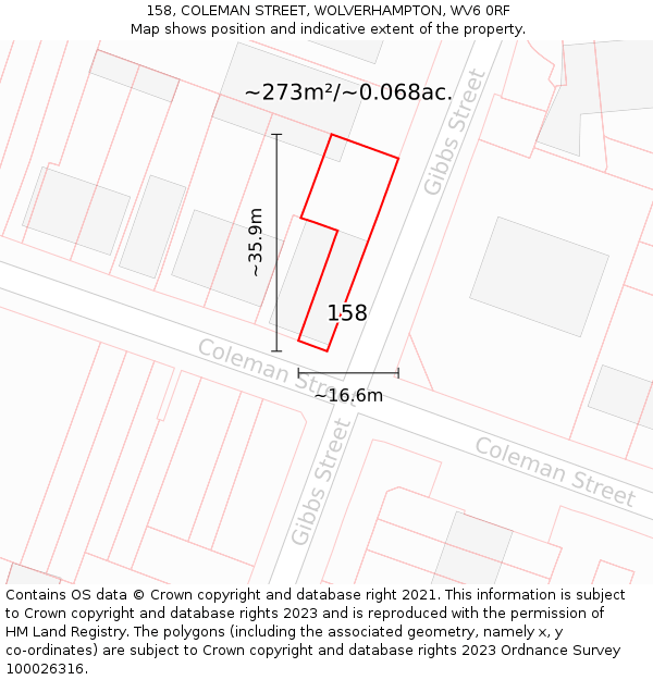 158, COLEMAN STREET, WOLVERHAMPTON, WV6 0RF: Plot and title map