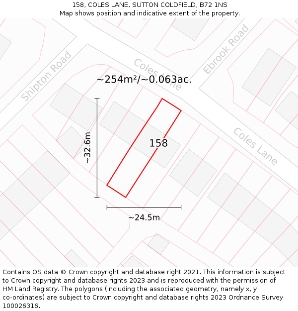 158, COLES LANE, SUTTON COLDFIELD, B72 1NS: Plot and title map