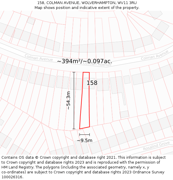 158, COLMAN AVENUE, WOLVERHAMPTON, WV11 3RU: Plot and title map