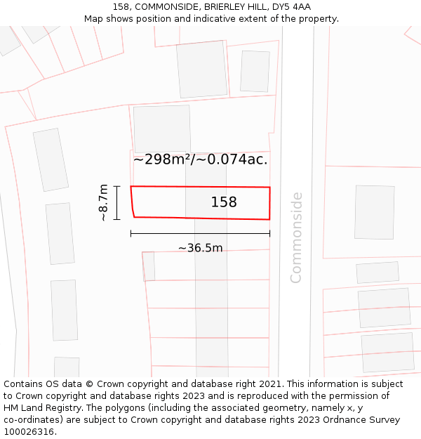 158, COMMONSIDE, BRIERLEY HILL, DY5 4AA: Plot and title map