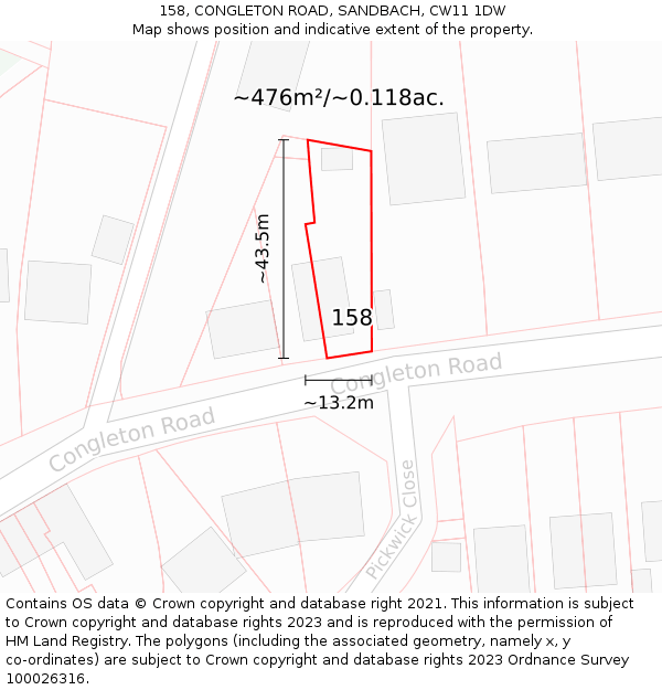 158, CONGLETON ROAD, SANDBACH, CW11 1DW: Plot and title map