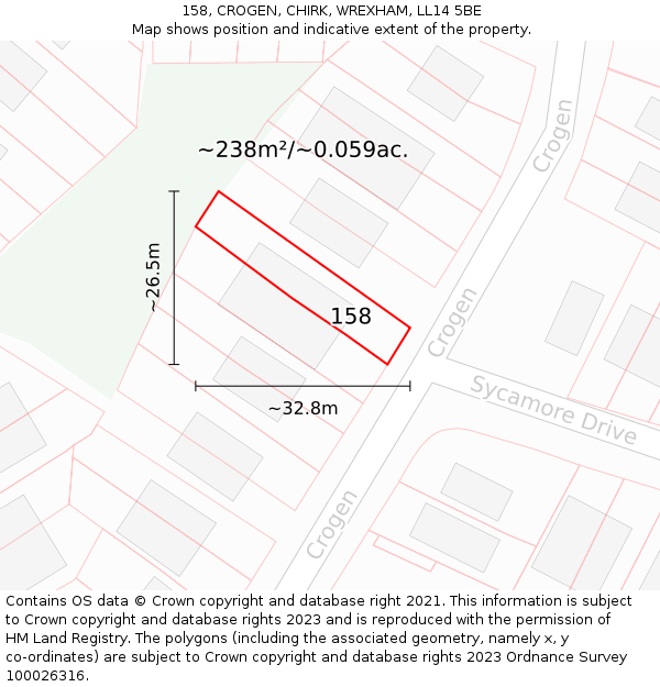 158, CROGEN, CHIRK, WREXHAM, LL14 5BE: Plot and title map